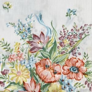 NEW VTG Pequot No Iron Percale Floral Ribbon 90s Cottage Twin Flat Sheet Crafter